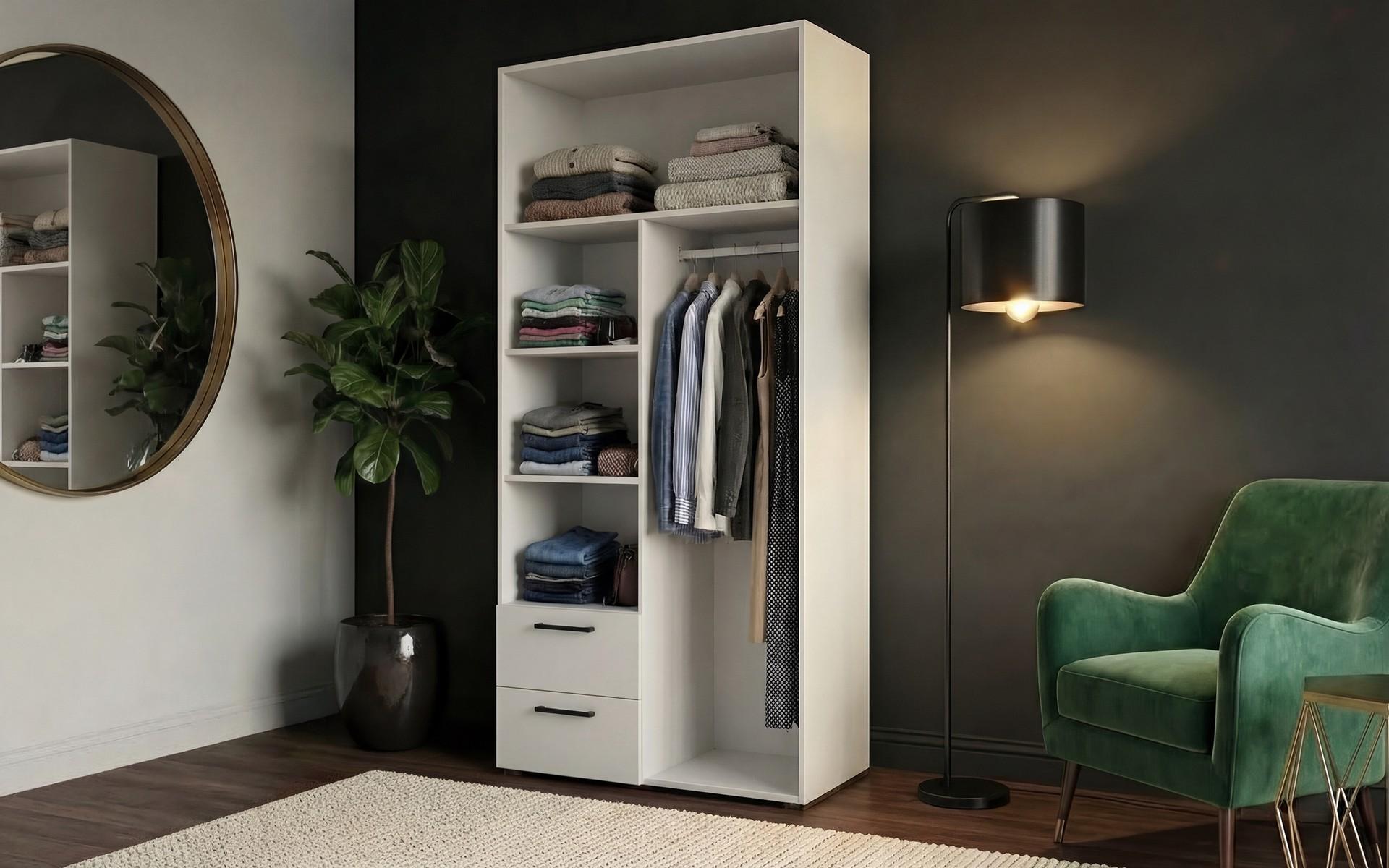 Dulap cu bara pentru umerase si rafturi Bruno S 2, alb  2